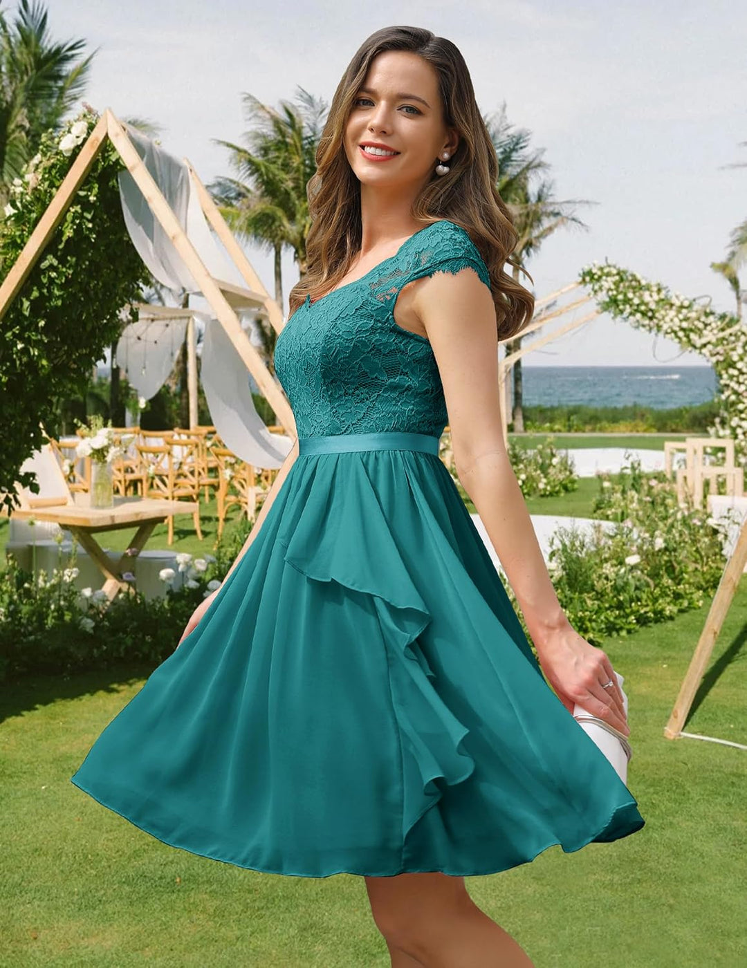 Wedtrend Cocktailkleid Damen Knielang Abendkleid Elegant für Hochzeit Elegant A Linie Rüschenkleid P