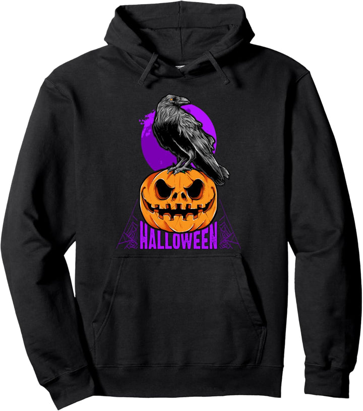 Halloween, Krähe, Kürbis, Lila Pullover Hoodie