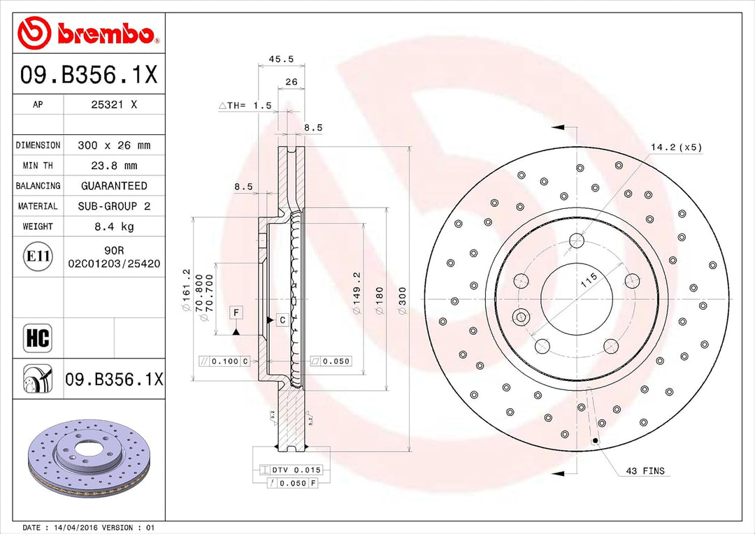 BREMBO 09.B356.1X Bremsscheiben, Set of 1