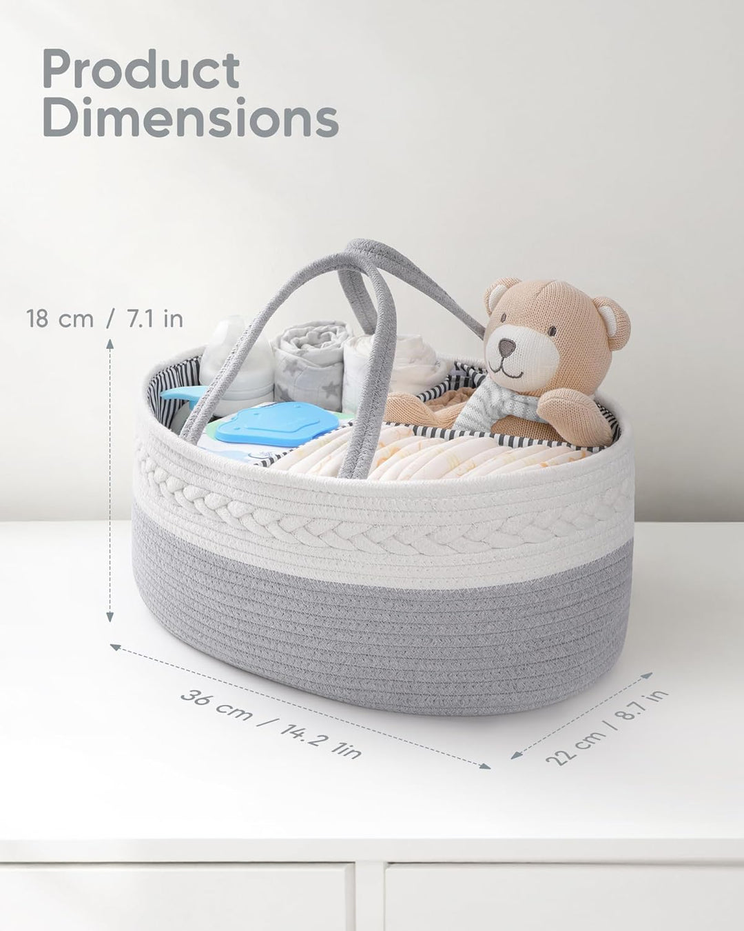 Maliton Baby Windel Caddy Organizer，Wickeltisch Organizer Aufbewahrungskorb mit Herausnehmbaren Fäch