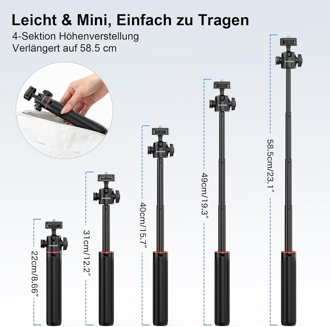 VYVYIYON Selfie Stick Stativ, Mini Stativ für GoPro/DJI/Insta 360 | Ausziehbares Mini Action-Kamera-