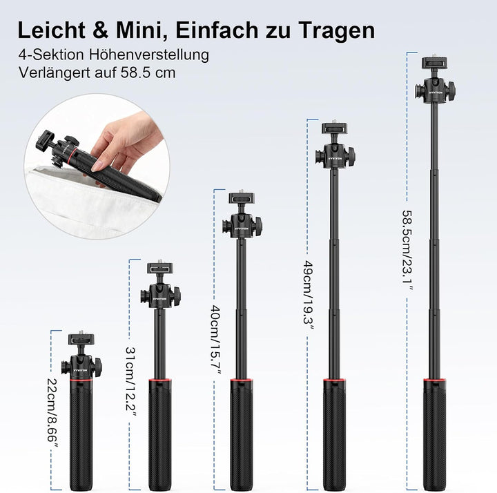 VYVYIYON Selfie Stick Stativ, Mini Stativ für GoPro/DJI/Insta 360 | Ausziehbares Mini Action-Kamera-