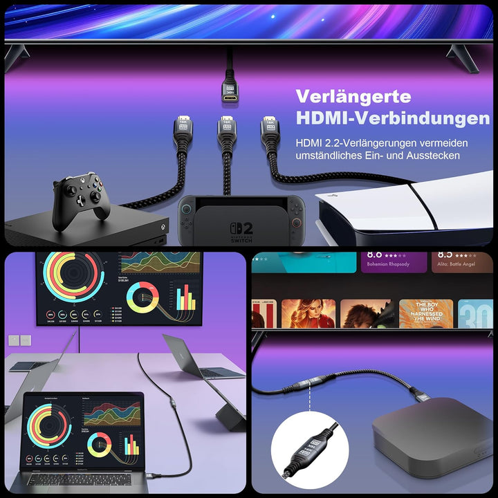 CAKOBLE HDMI Verlängerungskabel 1m,[2 Stück 1m]HDMI 2.2 Kabel 96Gbps Ultra-High-Speed,16K@60Hz,8K,4K