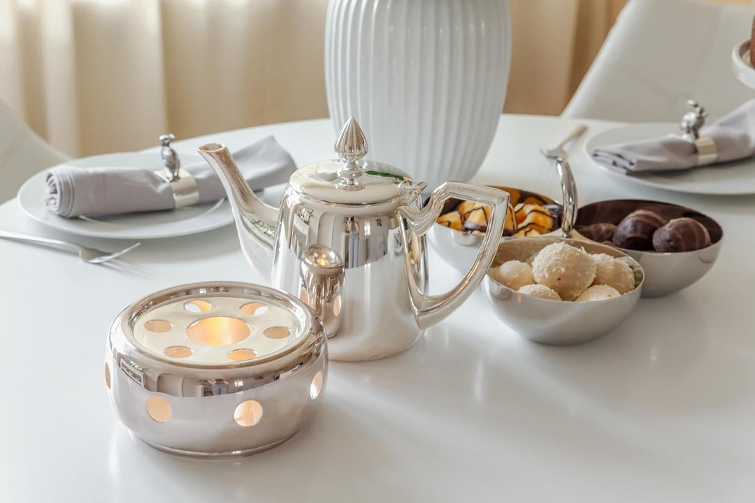 EDZARD Stövchen Sheffield (Ø 14 cm) Silber - Tee Warmhalteplatte aus Edelstahl, Kaffeewärmer mit Tee