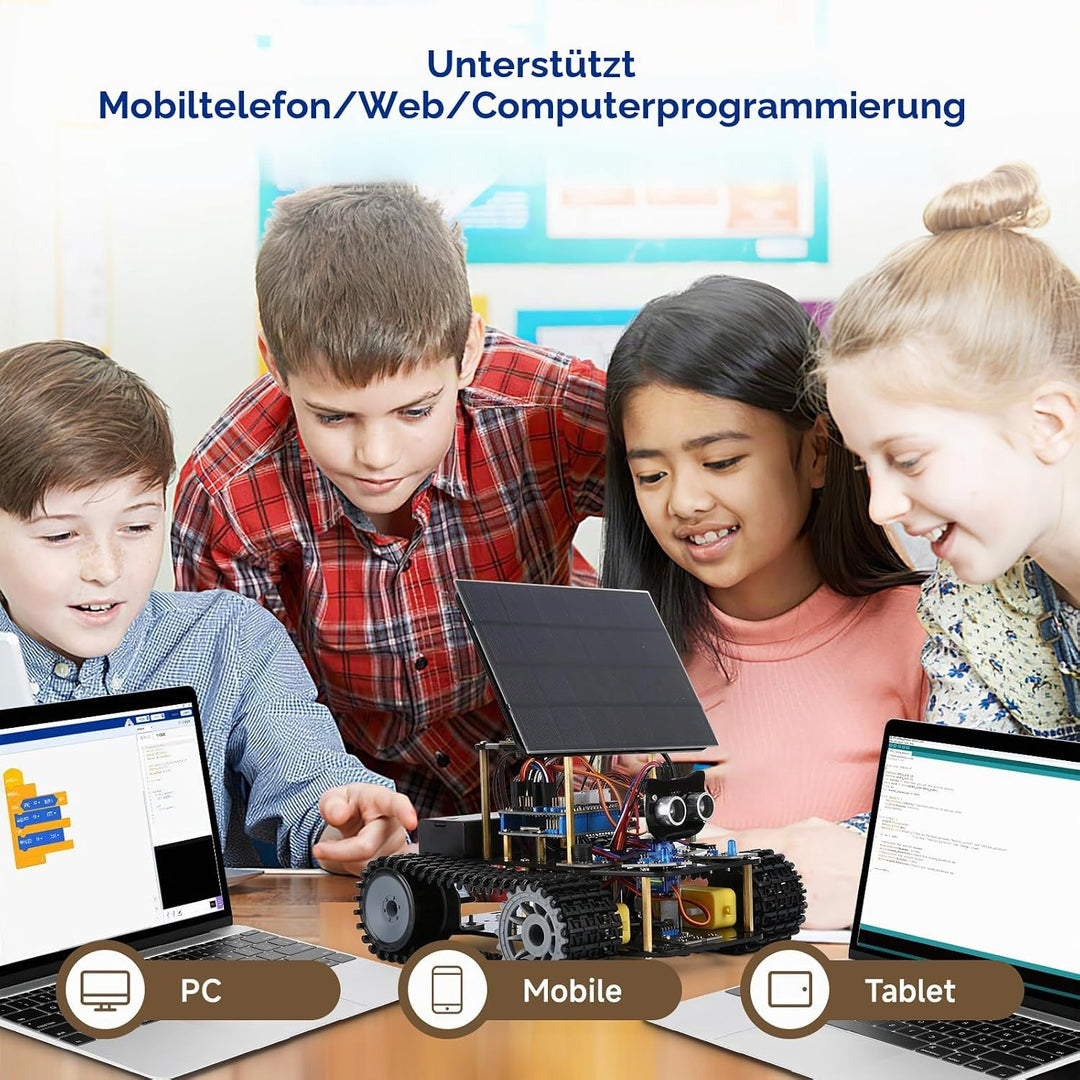 Roboterbausatz, Robotik für Kinder im Alter von 8–12 12–16+ Jahren, 4-in-1-ESP32-Smart-Tank-Solarrob
