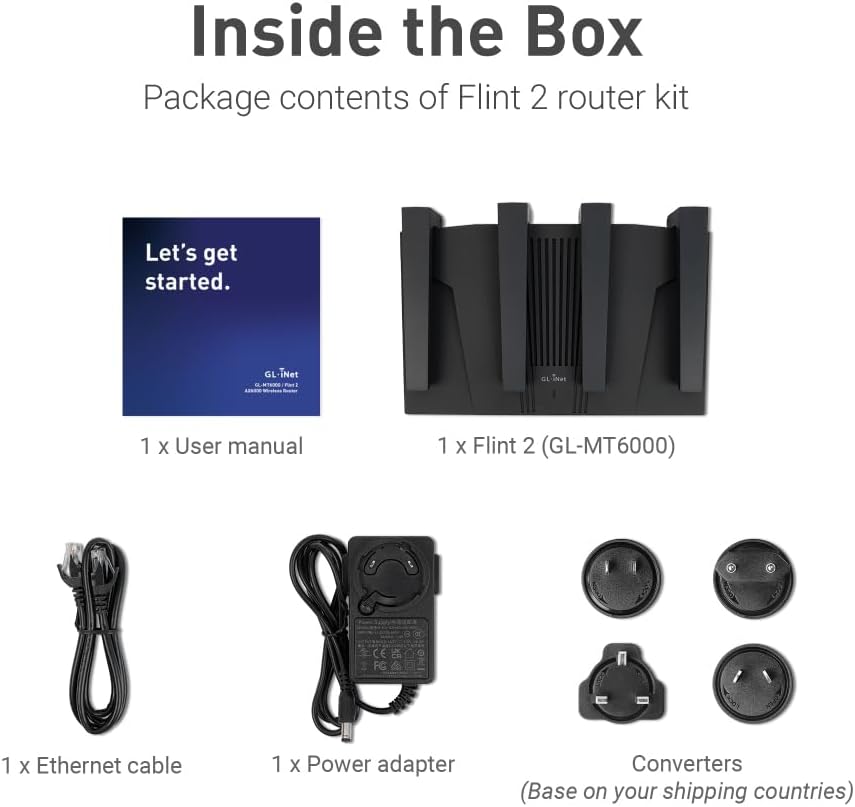 GL.iNet GL-MT6000(Flint 2) WiFi 6 Router | Gaming-WLAN-Router | 2 x 2,5G Multi-Gig-Port + 4 x 1G Eth