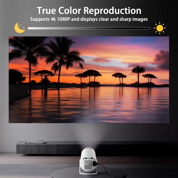 Mini Beamer 4K 1080P Mini Projektor Tragbarer Android 11.0, WLAN 6 Bluetooth 5.4 Automatischer Trape