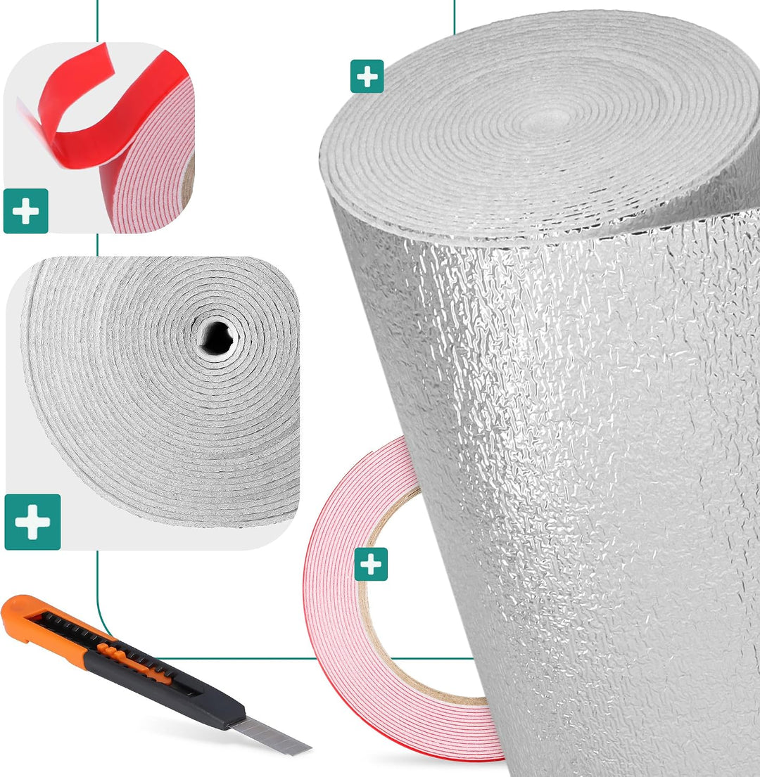 Heizkörper Reflexionsfolie 10m x 0,5m x 3mm | Selbstklebend Alufolie Isoliermatte Dämmung Isolierfol