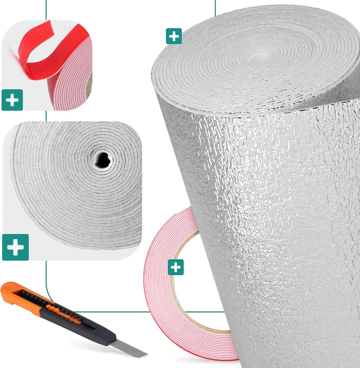 Heizkörper Reflexionsfolie 10m x 0,5m x 3mm | Selbstklebend Alufolie Isoliermatte Dämmung Isolierfol