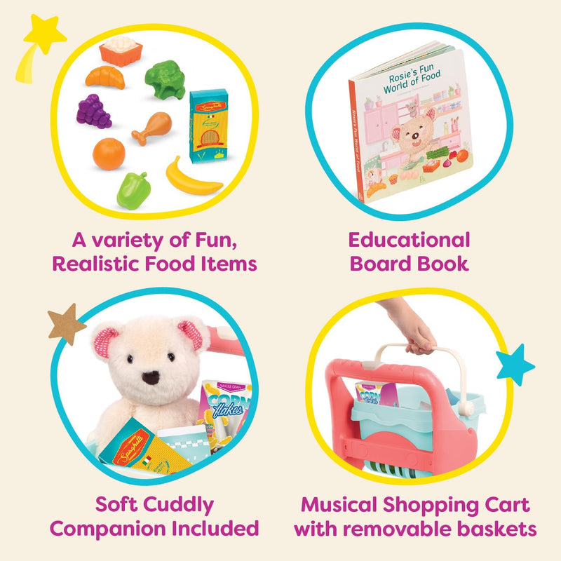 B. toys Einkaufswagen für Kinder mit Spielzeug Einkaufskorb, Essen, Kuscheltier, Bilderbuch – Kinder