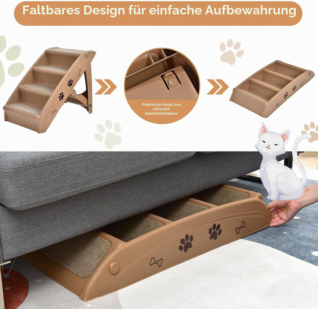 SOARS Haustiertreppe faltbar, 4-stufige Hundetreppe Katzentreppe mit Filz Matte, Tiertreppe für Katz