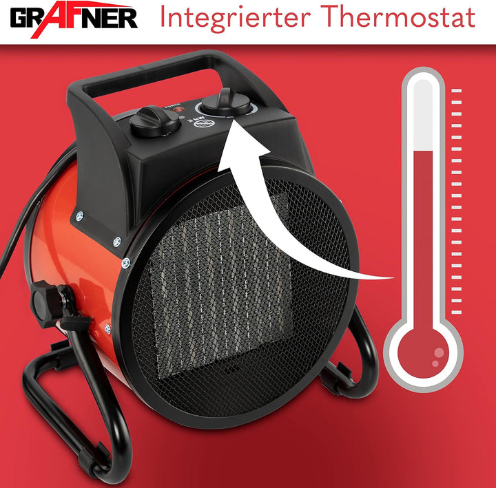 Grafner XXL Keramik Heizlüfter mit 3000 Watt 3KW, 3 Heizstufen, automatischer Thermostat, kraftvolle