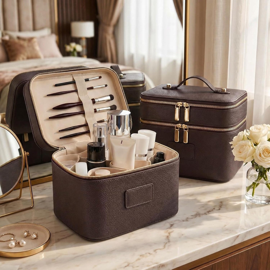Kosmetiktasche,Kosmetiktasche Damen,Kosmetiktasche Mit Grossem Fassungsvermögen und Zwei Ebenen,Reis