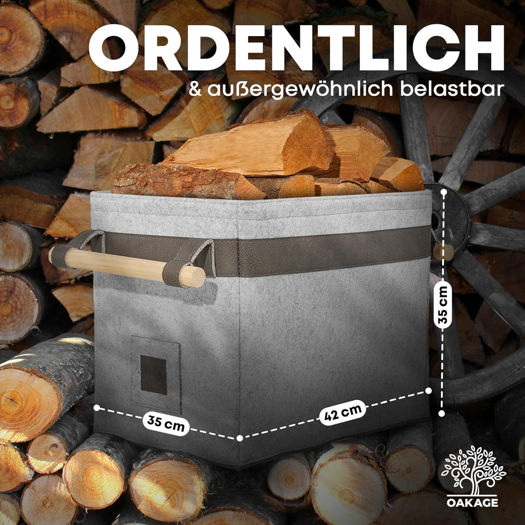 OAKAGE® Holzkorb für Kaminholz Gross [Integrierter Metallrahmen für Zusatzstabilität] Kaminholzkorb
