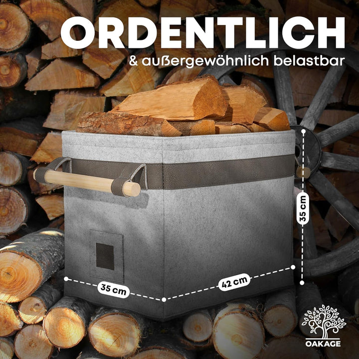 OAKAGE® Holzkorb für Kaminholz Gross [Integrierter Metallrahmen für Zusatzstabilität] Kaminholzkorb