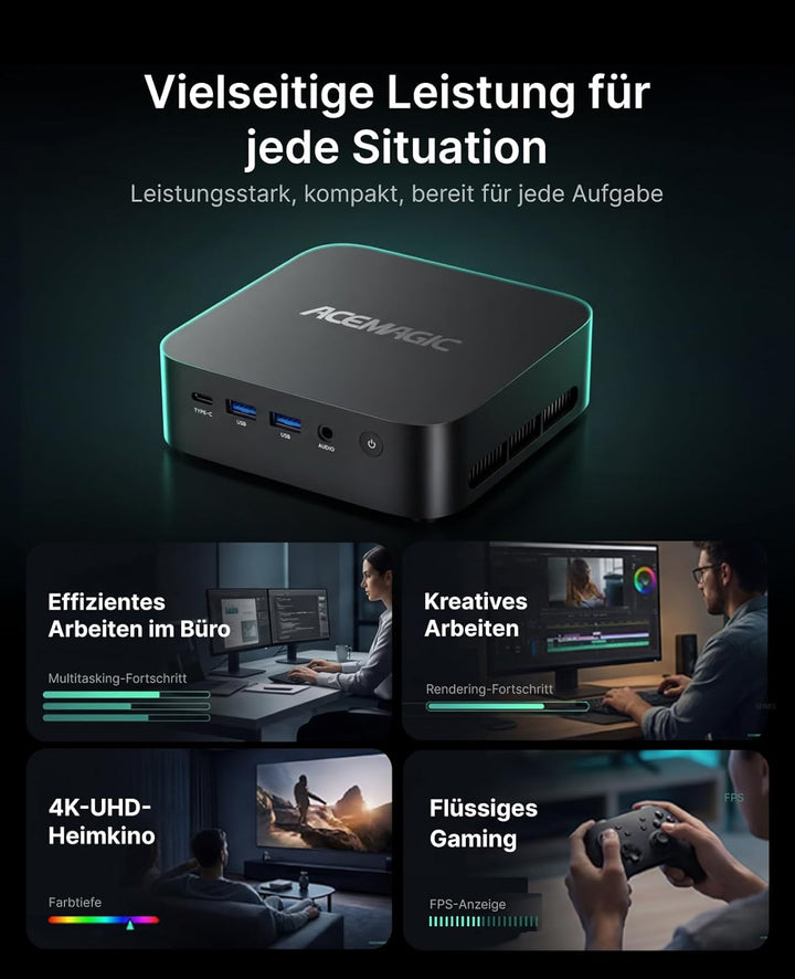 ACEMAGIC M1 Mini PC, AMD Ryzen 7 7735HS (8C/16T, bis 4,75GHz), 24GB LPDDR5 1TB NVMe SSD Win 11 Pro M