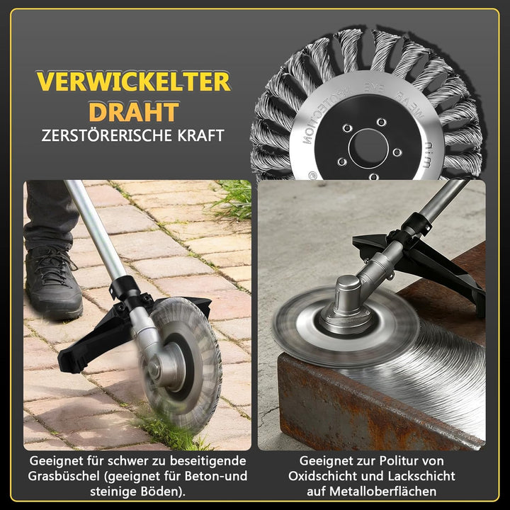 4-IN-1 Rasenmäher-Werkzeugset inkl. Profi 230 mm Unkrautbürste für Freischneider, 25,4 mm Sägeblatt,