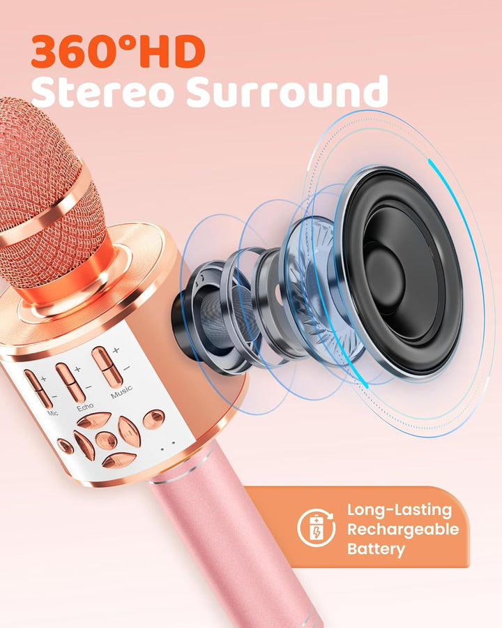 BONAOK Karaoke Mikrofon Bluetooth, 4 in 1 Drahtlos Karaoke Mikrofone,Tragbare LED Kinder Karaoke Mik