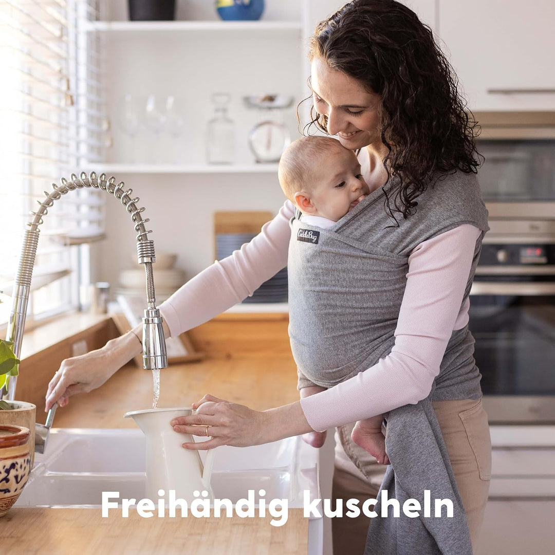 Cuddlebug Tragetuch Baby Neugeborene, Elastisch, 3-16 kg, Grau | Atmungsaktiver Stoff, Freihändiges