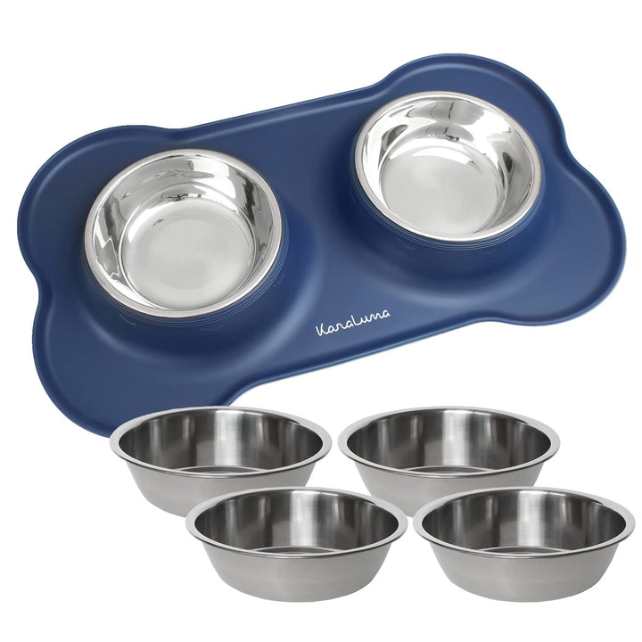 KaraLuna Napfunterlage aus Silikon mit Edelstahl Futternapf I Für Katzen & Hunde (400ml, Blau) Blau