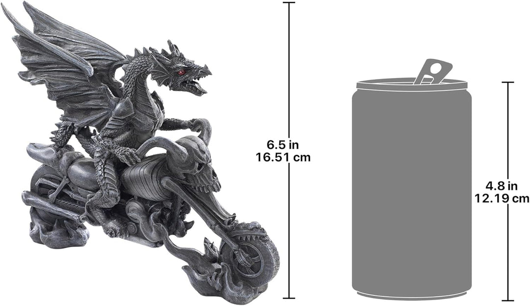 Design Toscano Biker-Drache auf Skelett-Chopper, Figur