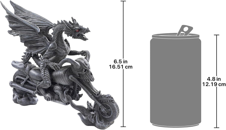 Design Toscano Biker-Drache auf Skelett-Chopper, Figur