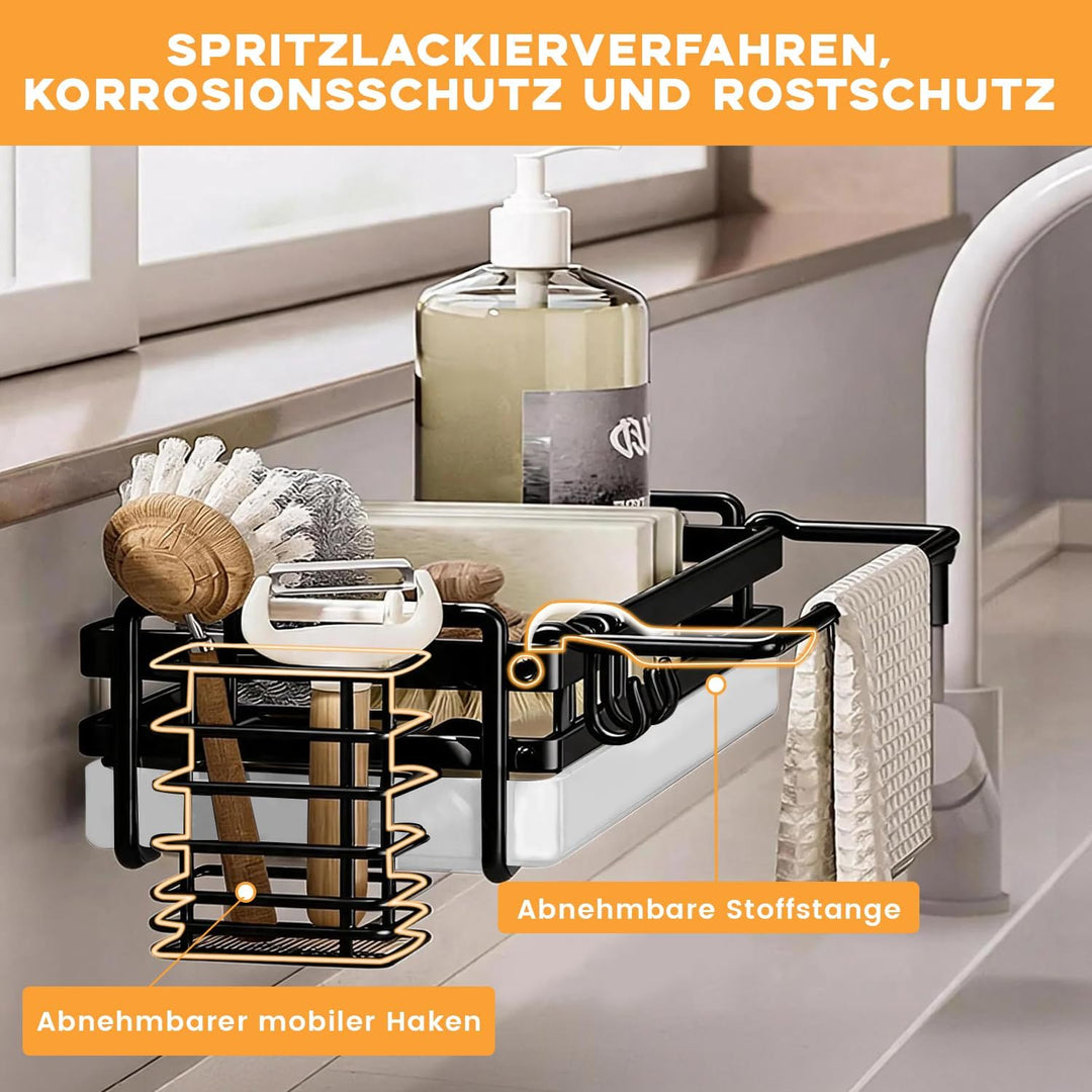 Spülbecken Organizer Kohlenstoffstahl | Schwarzer Metall Spülorganizer Mit 2 Körben, Abtropfschale U