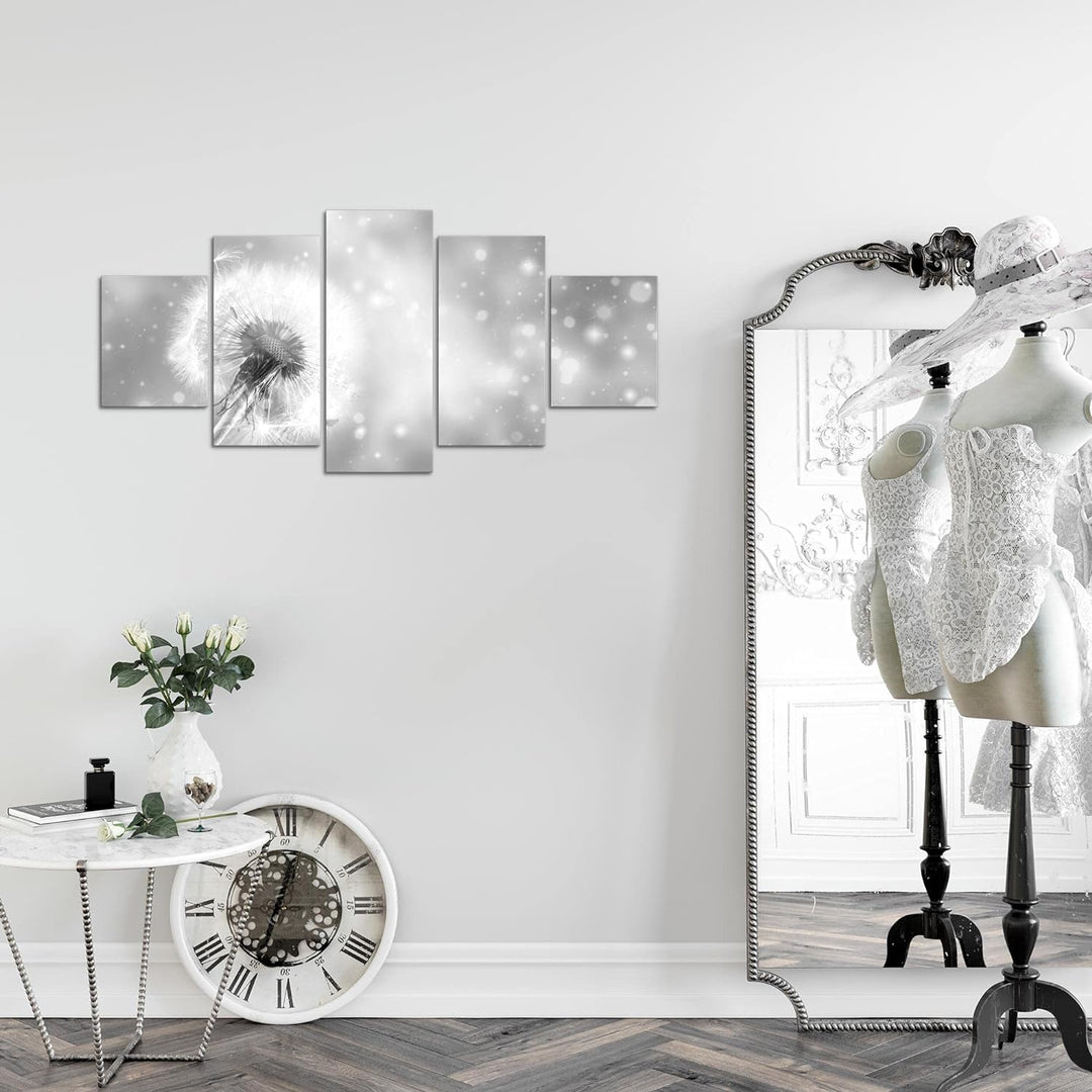 Runa Art Wandbilder Blumen Pusteblume 5 Teilig Bild auf Vlies Leinwand Deko Wohnzimmer Abstrakt Schw