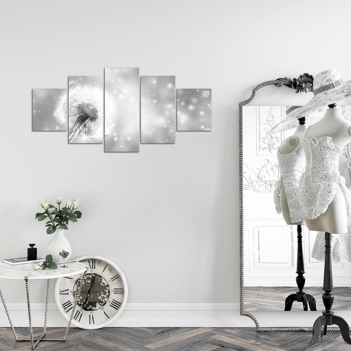 Runa Art Wandbilder Blumen Pusteblume 5 Teilig Bild auf Vlies Leinwand Deko Wohnzimmer Abstrakt Schw