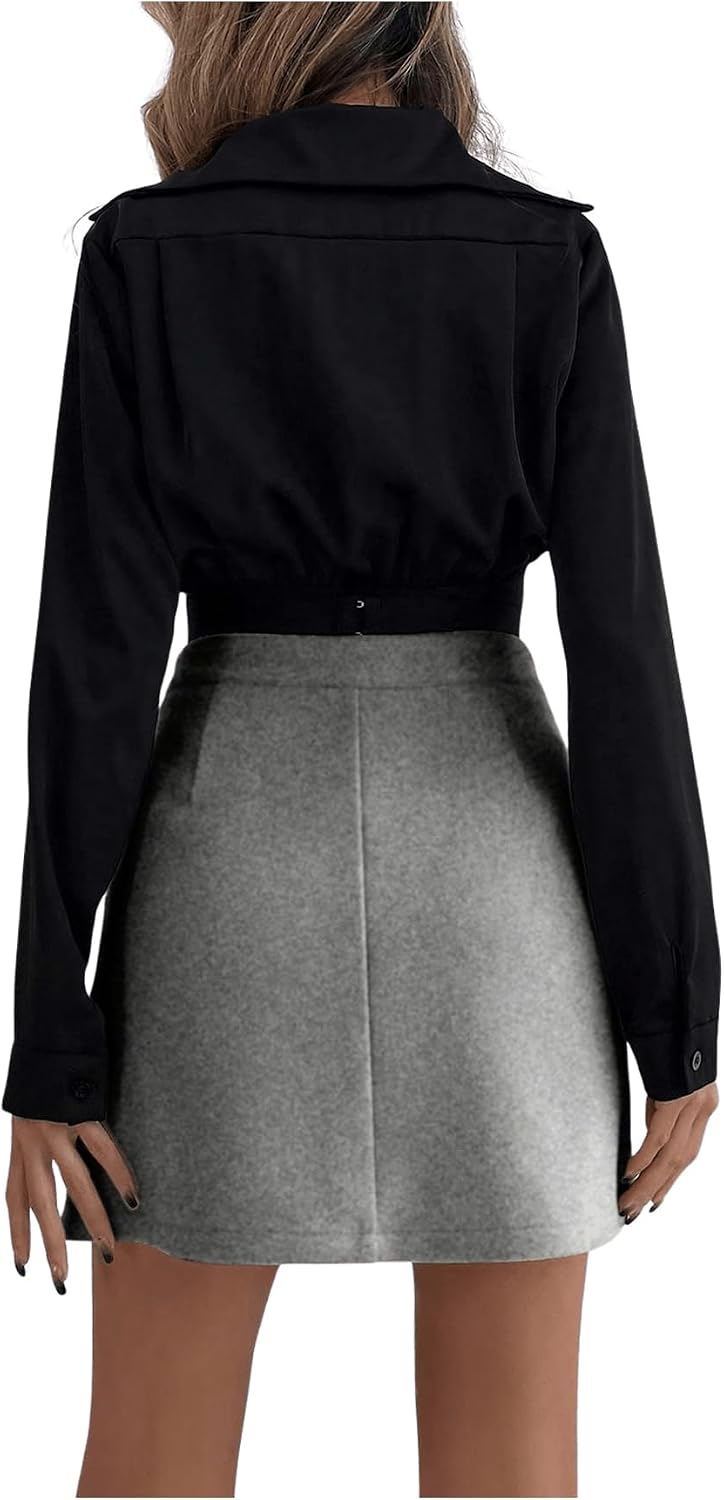 GORGLITTER Wickelrock Damen Kurz Herbst Rock Mit Hoher Taille Minirock A Linien Rock High Waist Rock