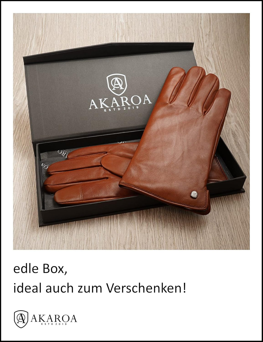 AKAROA ESTD 2019 Lederhandschuhe Herren TIM, Touchscreen Funktion, italienisches Leder, recyceltes S