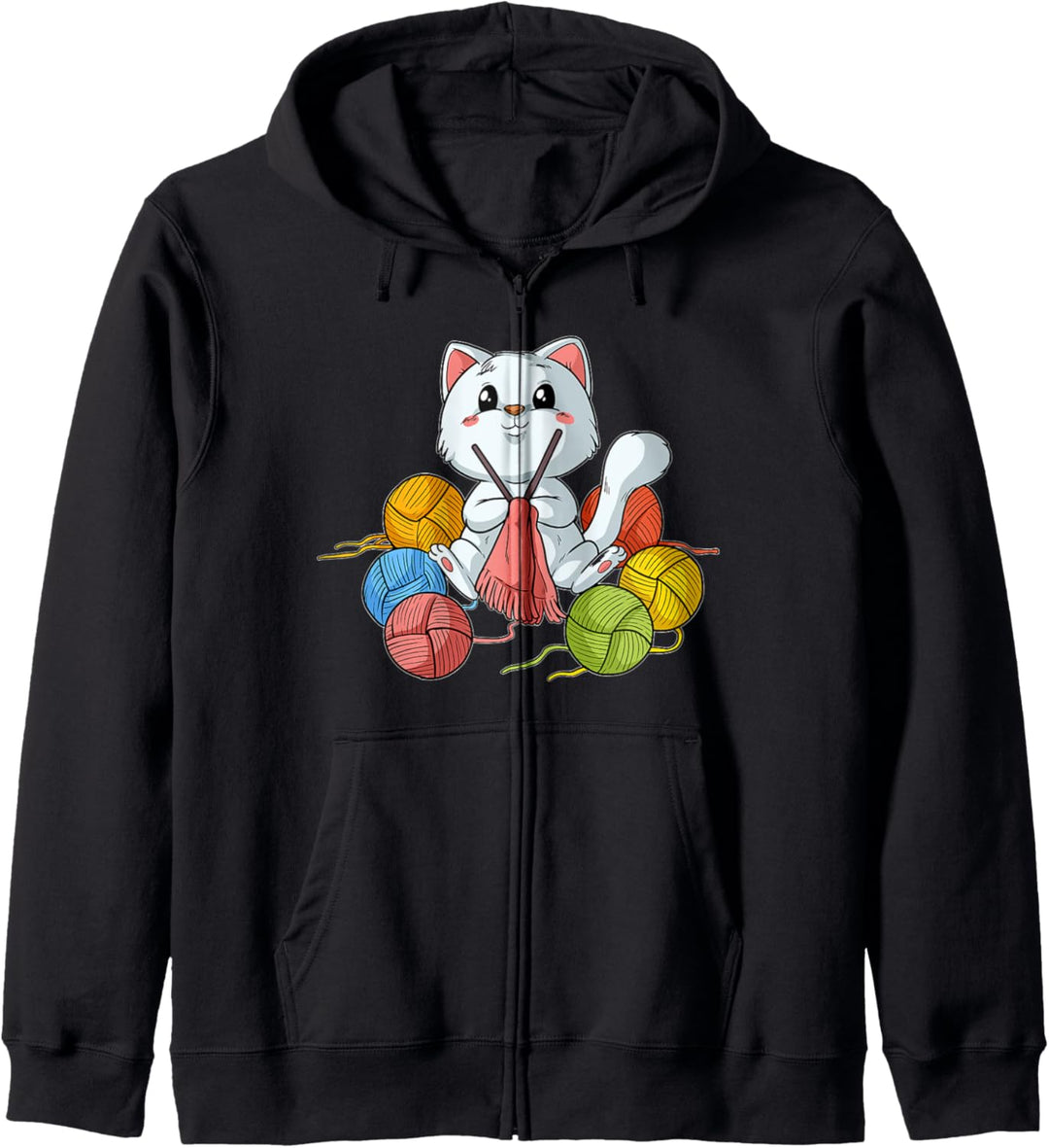 Strickende Katze Häkeln Sticken Nähende Mieze Stricken Kapuzenjacke