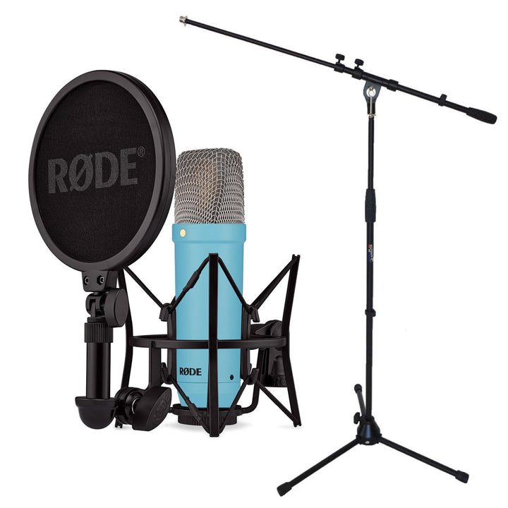 Rode NT1 Signature Blue Studio-Mikrofon Blau + keepdrum Mikrofonständer mit Mikrofonständer Blau, mi