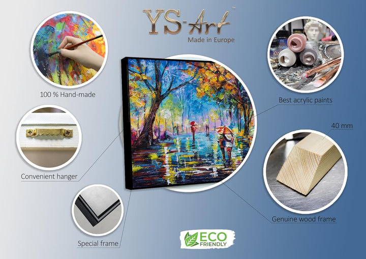 YS-Art Abstrakt Stil Acryl Gemälde auf Leinwand Herbstliche Allee handgemalt Wandbilder Wohnzimmer m