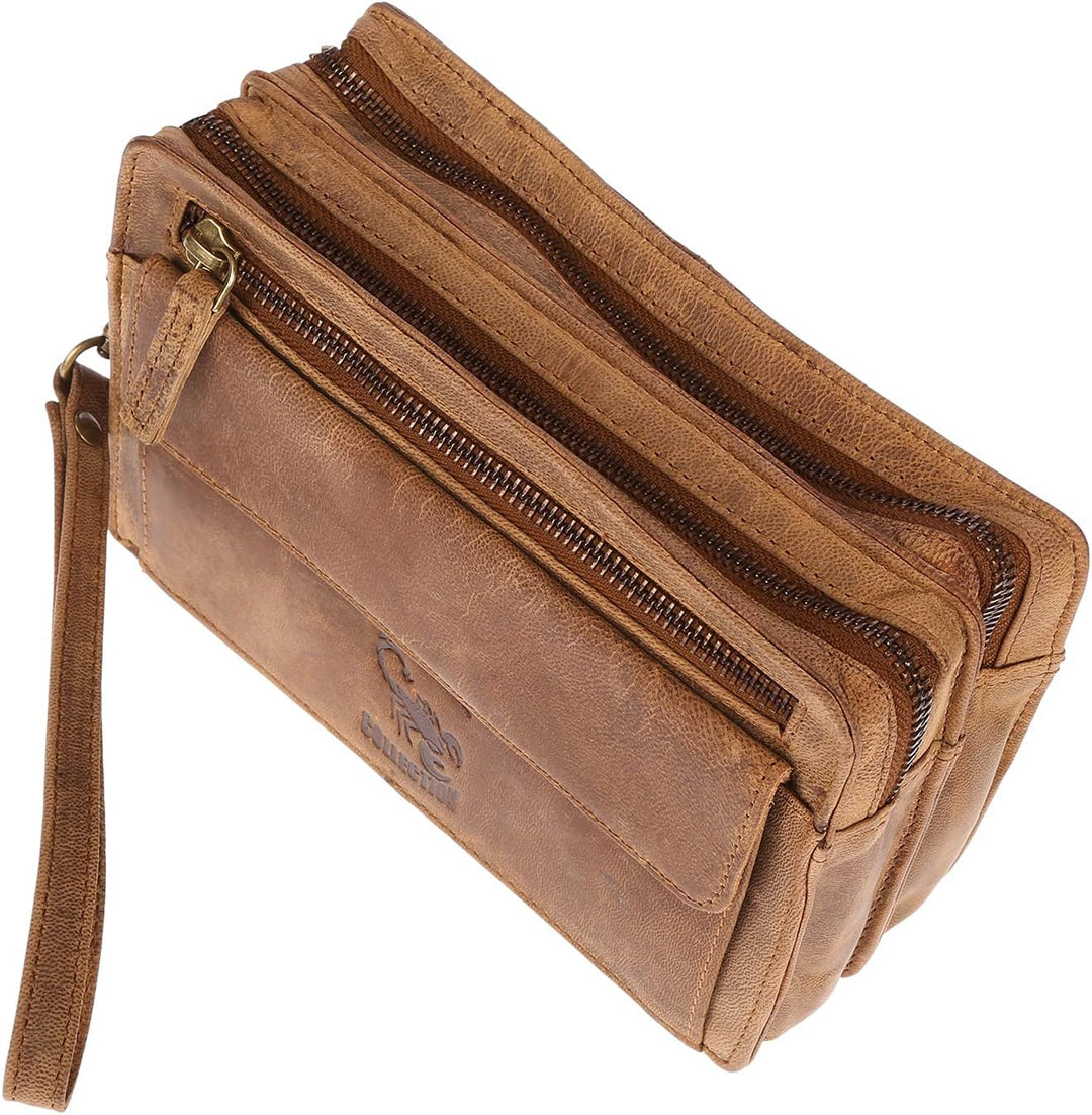 Christian Wippermann Herren echt Leder Handgelenktasche Herrenhandtasche Dokumententasche Tasche Dop