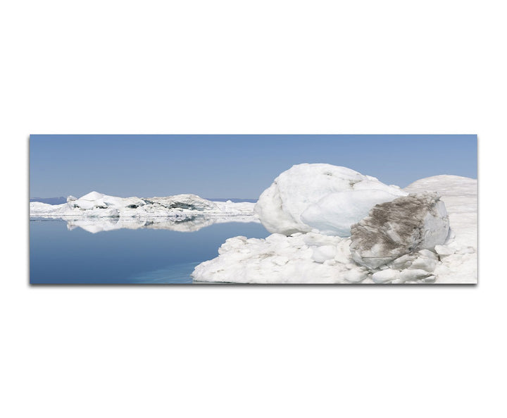 Paul Sinus Art Panoramabild auf Leinwand und Keilrahmen 150x50cm Grönland Meer Eisberge Schnee