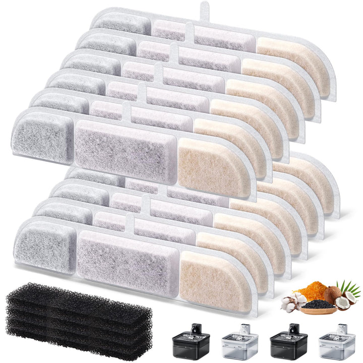 Katzenbrunnen Filter, 24 Stück Ersatzfilter für Katzenbrunnen, 12 Stück Filter + 12 Stück Schaumstof
