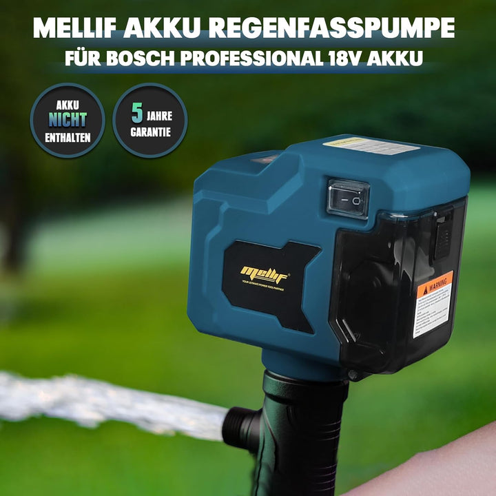 Mellif Akku Regenfasspumpe kompatibel mit Bosch professional 18V Akku, Wasserpumpe (Bürstenlos Motor