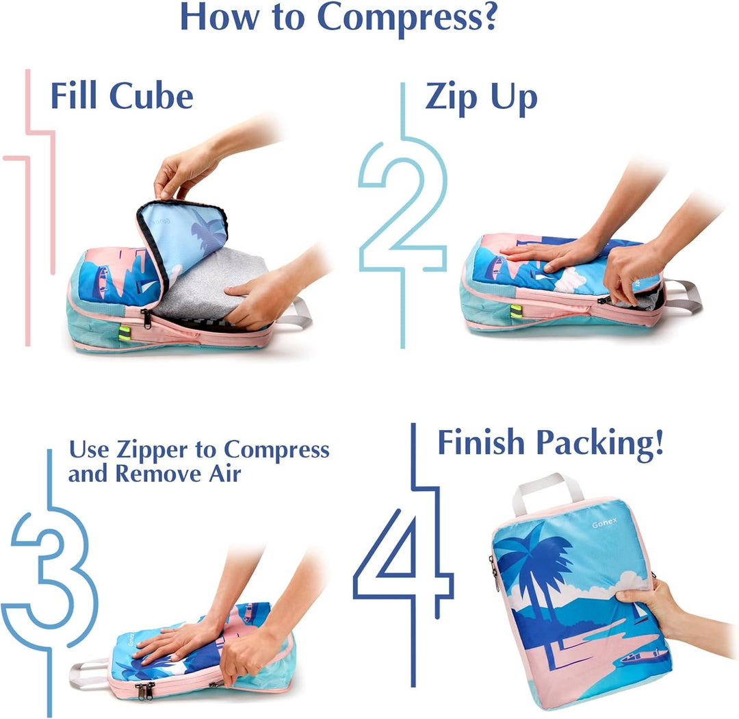 Gonex Compression Packing Cubes 4er Set, Gonex Kleidertaschen 4-teilig Verpackungswürfel, Kleidertas