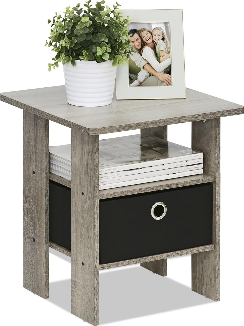 Furinno Andrey Beistelltisch Nachttisch mit Schublade, Dunkle Walnuss, 39.37 x 39.37 x 44.45 cm Eilz