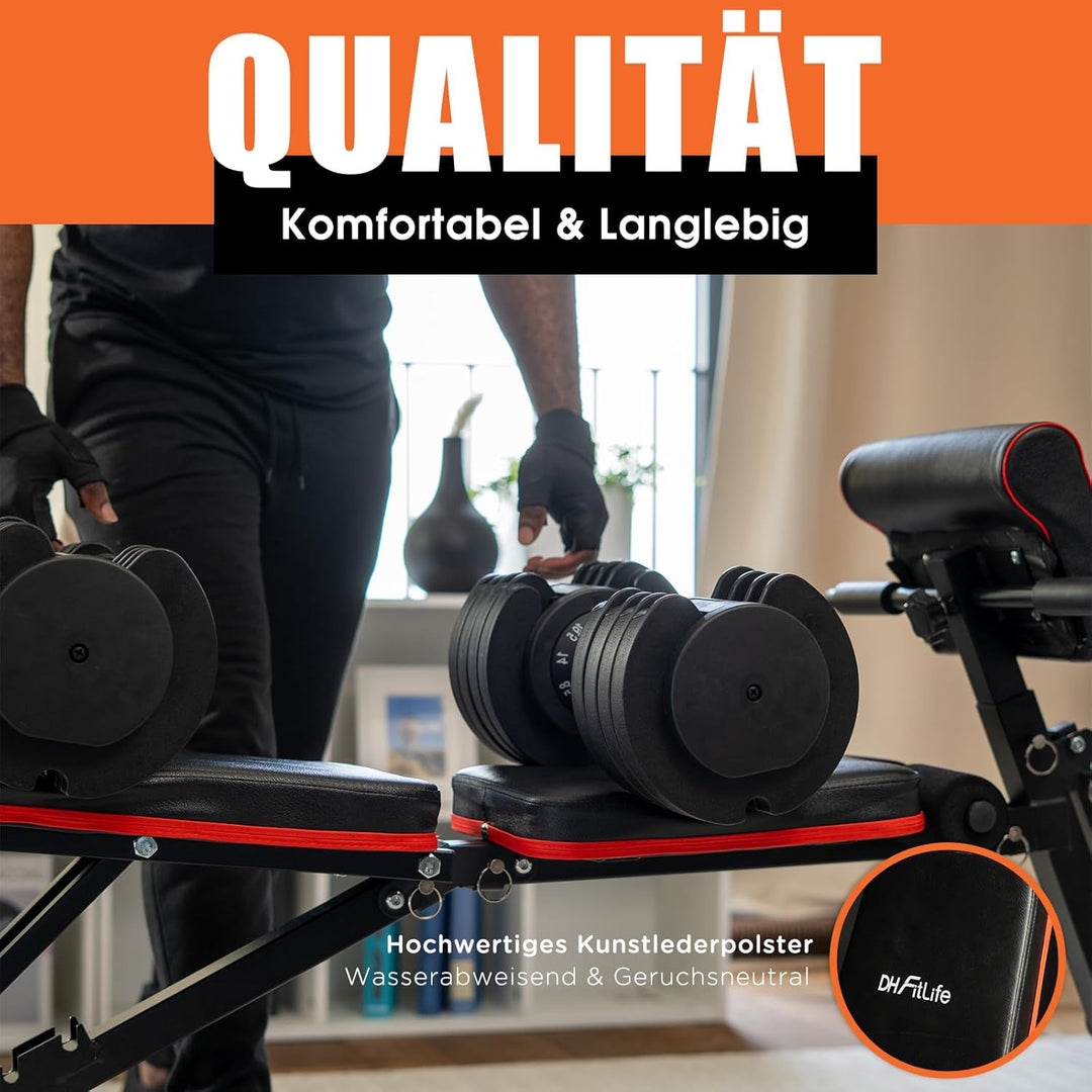 DH FitLife Hantelbank klappbar mit Curlbank & Beinstrecker | Weight Bench for Home Workout | Trainin