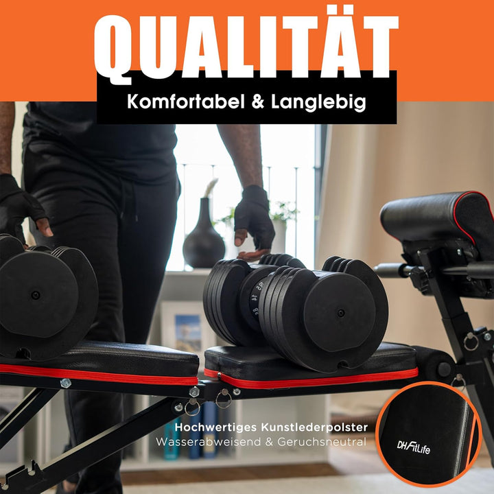 DH FitLife Hantelbank klappbar mit Curlbank & Beinstrecker | Weight Bench for Home Workout | Trainin