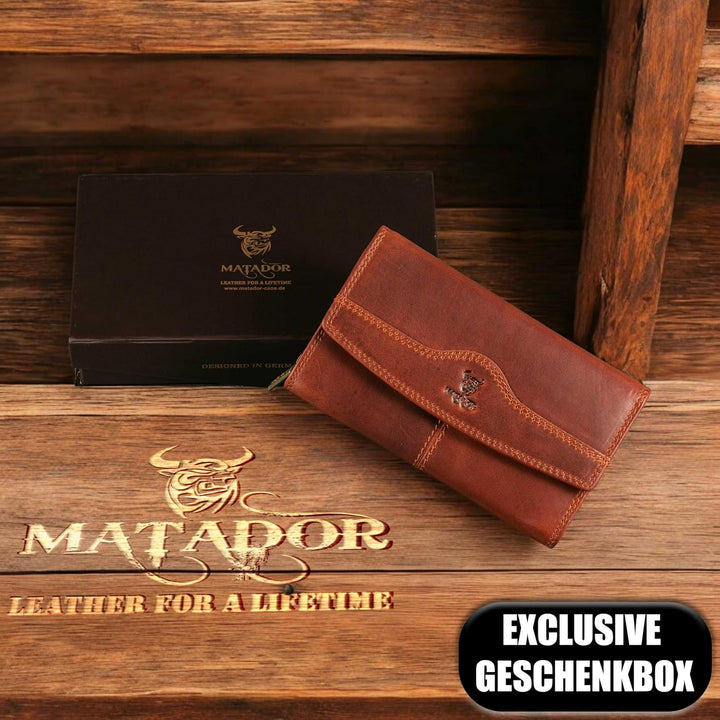 MATADOR Geldbörse Damen Echtleder TüV Geprüfter RFID Schutz | Portemonnaie Damen Gross | Brieftasche