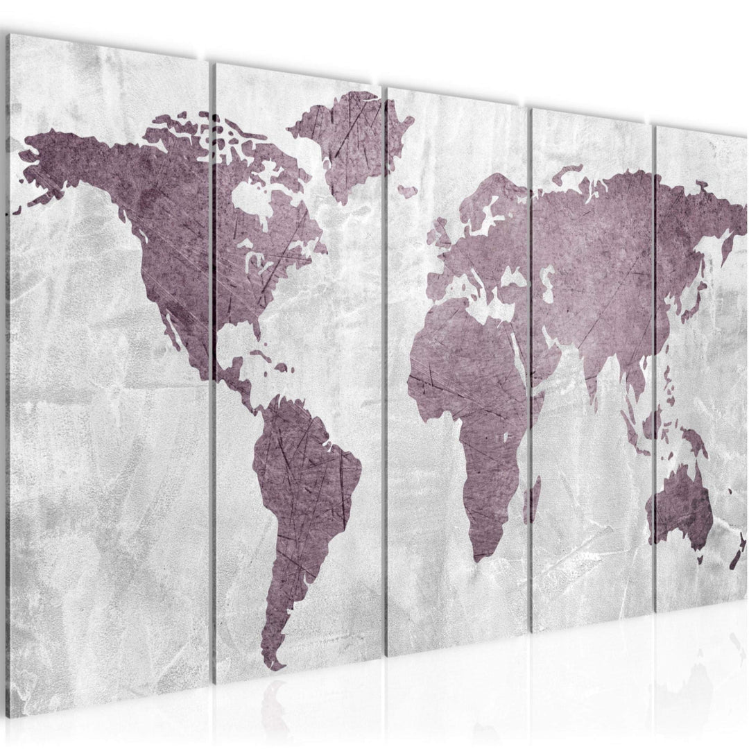 Runa Art Wandbild XXL Weltkarte Büro Wohnzimmer 200 x 80 cm Rosa 5 Teilig - Made in Germany - 104355