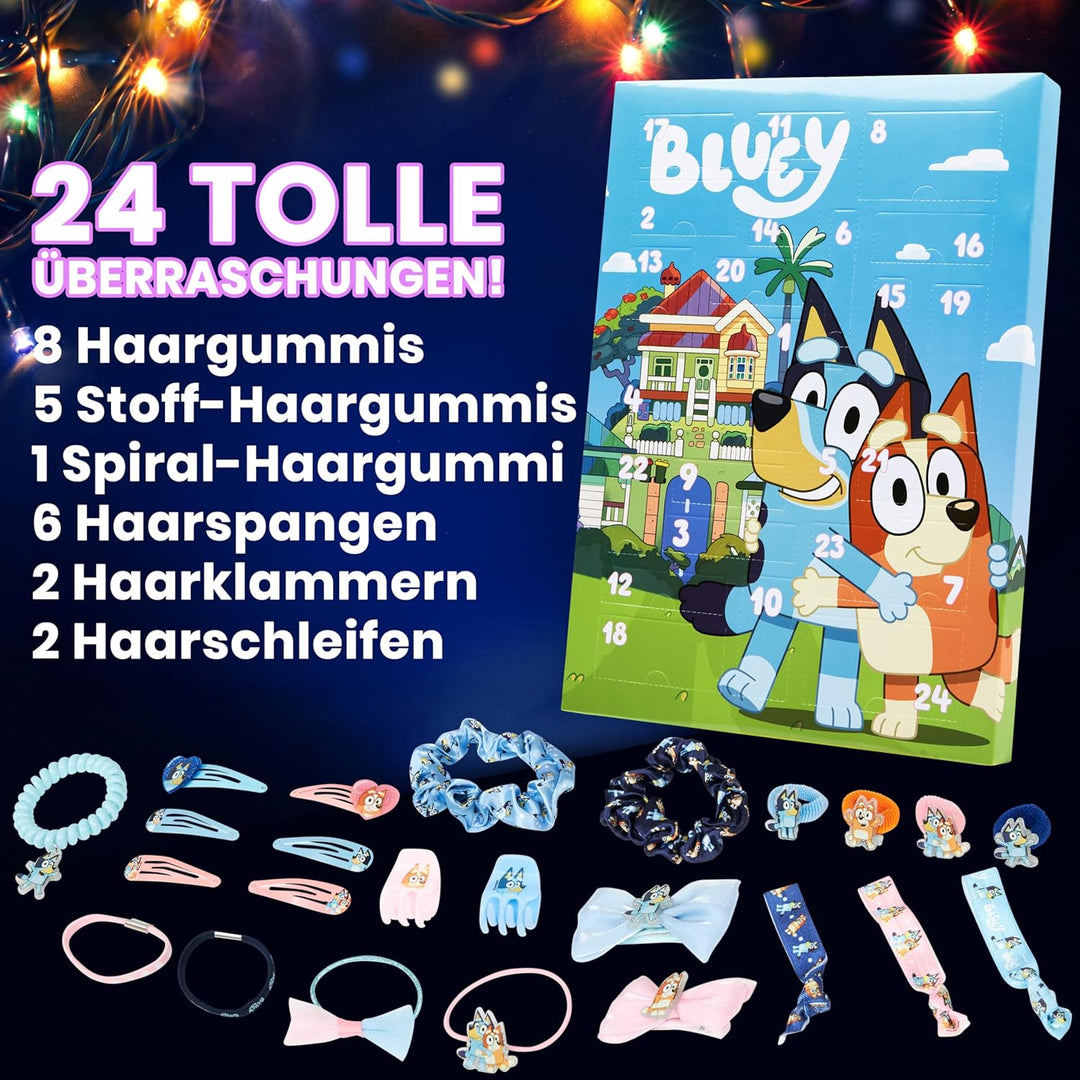 Bluey Adventskalender 2025 Mädchen Weihnachts Countdown Kalender mit 24 Überraschungen Haarschmuck K