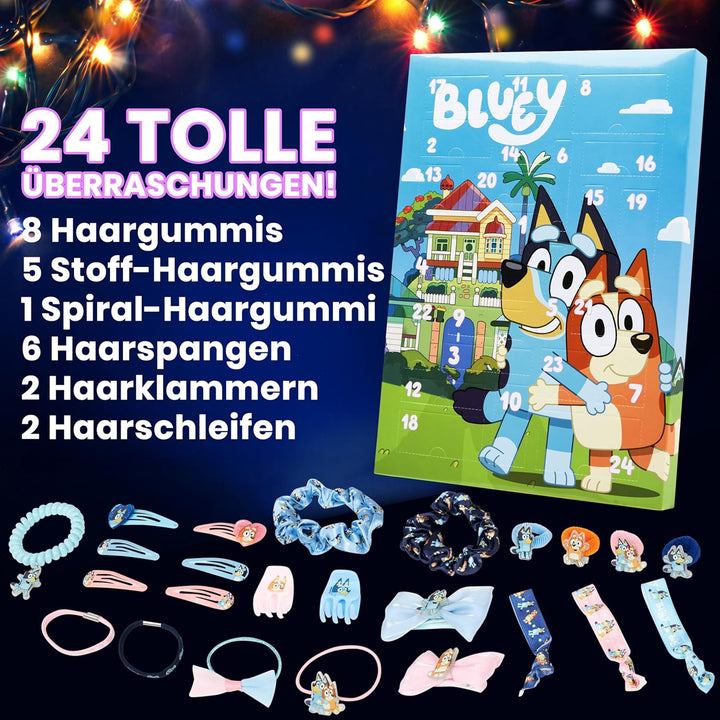 Bluey Adventskalender 2025 Mädchen Weihnachts Countdown Kalender mit 24 Überraschungen Haarschmuck K
