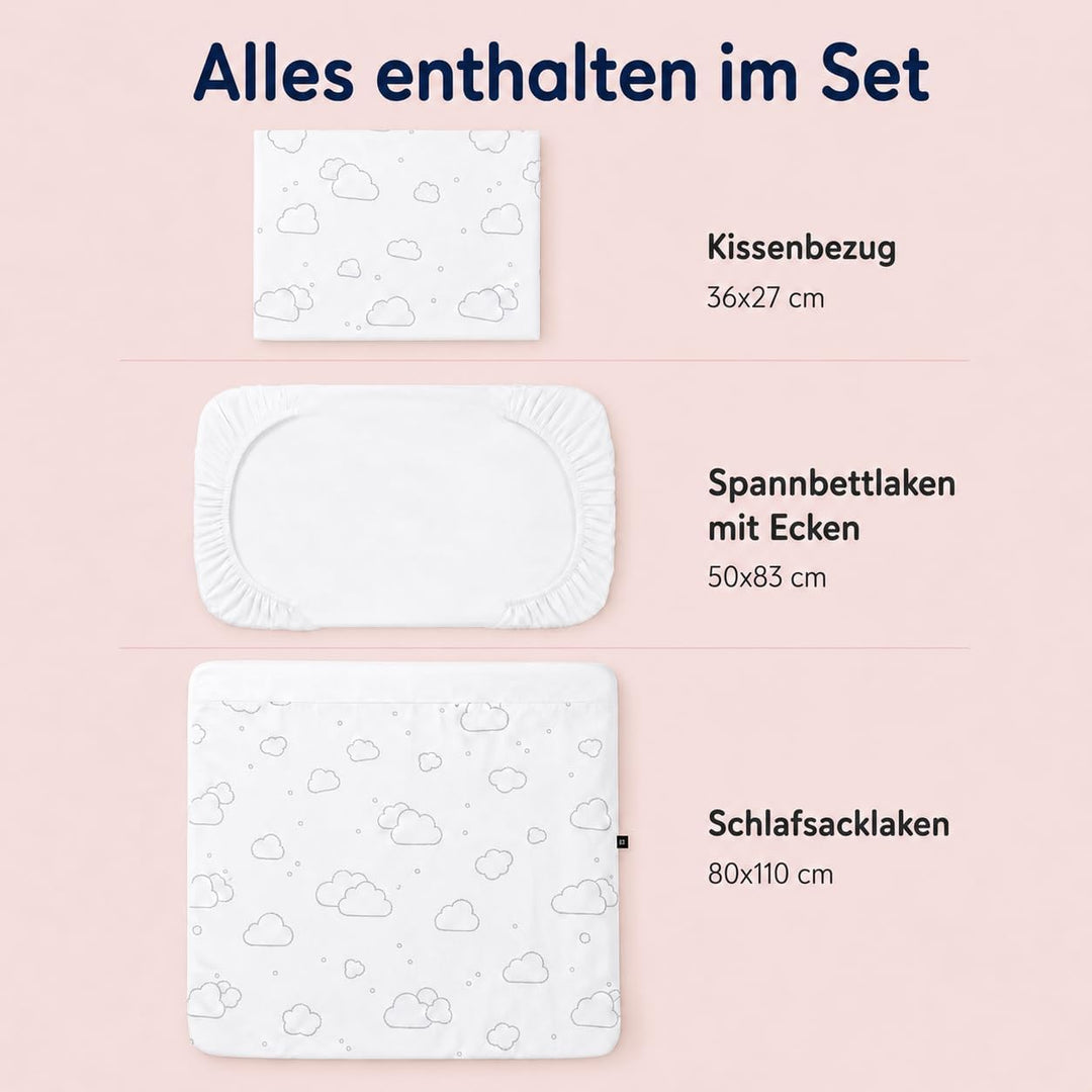 Bubblin Sheets Next to Me kompatibel 83x50 cm 3er Set: Kissenbezug + Top Sacklaken + Matratzenbezug