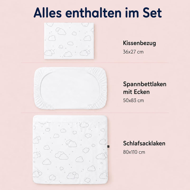 Bubblin Sheets Next to Me kompatibel 83x50 cm 3er Set: Kissenbezug + Top Sacklaken + Matratzenbezug