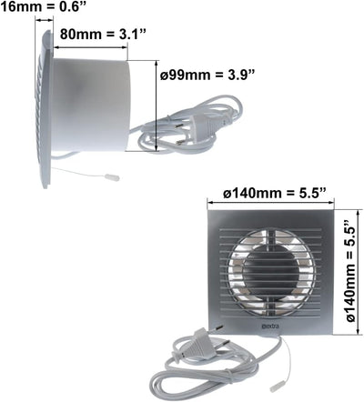 EUROPLAST Ø 100mm Wandventilator Lüfter Abluft Kabel Schalter Ventilator Küche WC Bad - Kunststoff -