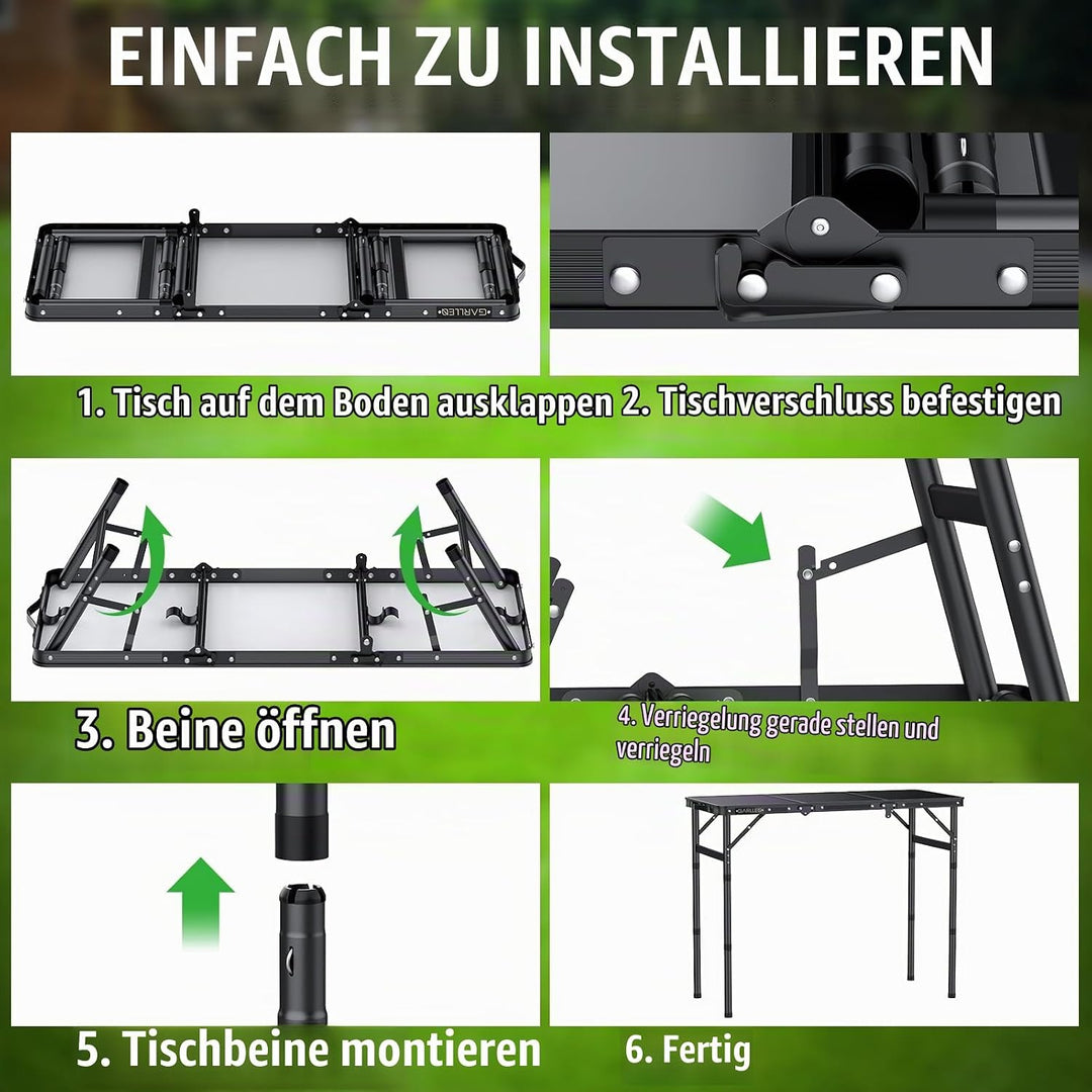 GARLLEN Campingtisch klappbar, 87x40cm &amp; 3 einstellbare Höhen(26/48/70cm), Klapptisch Camping Tisch,